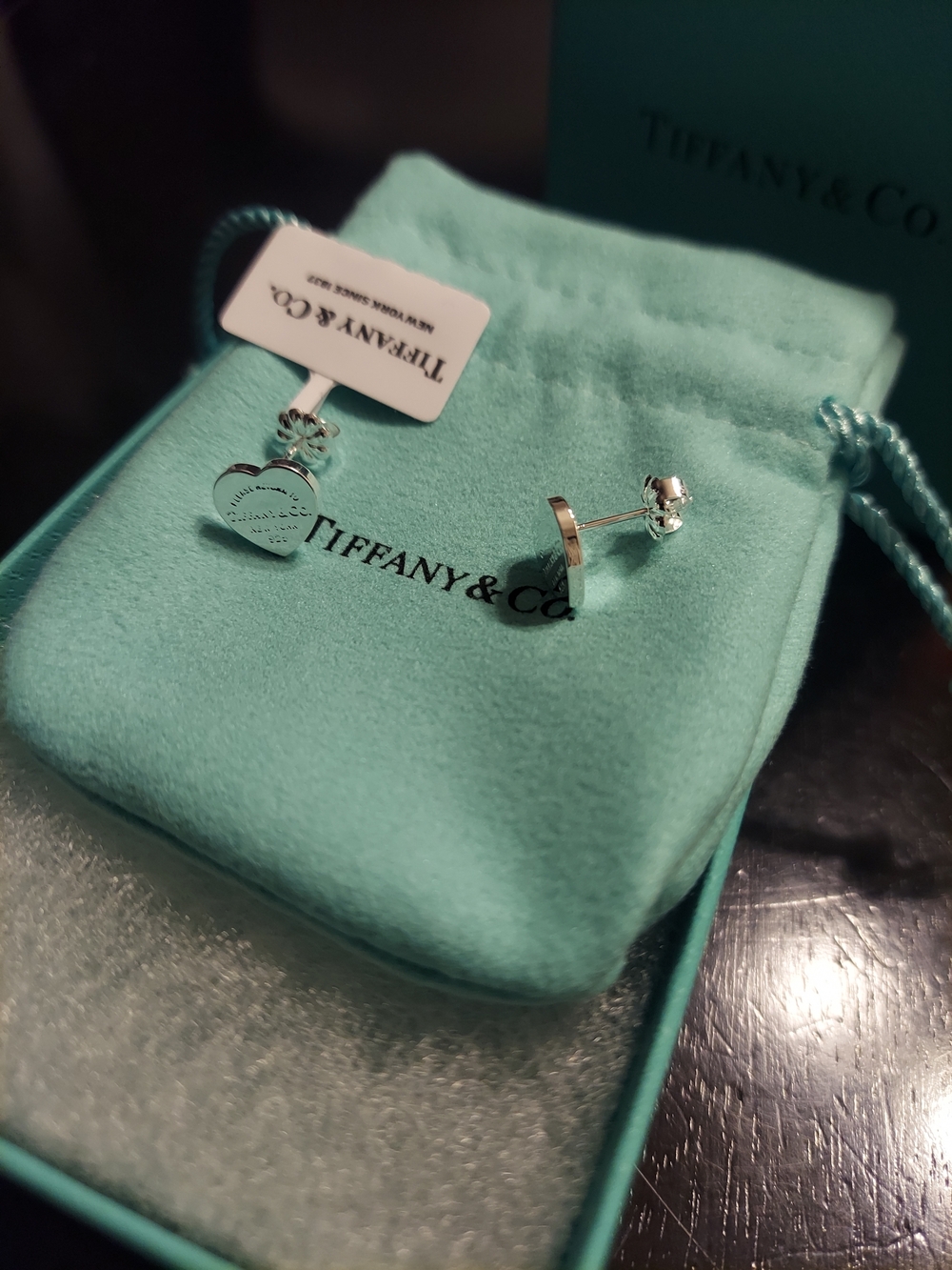 Tiffany & Co. Sterling Silver Heart Stud Earrings with Signature Blue Box - Picture 2 of 5